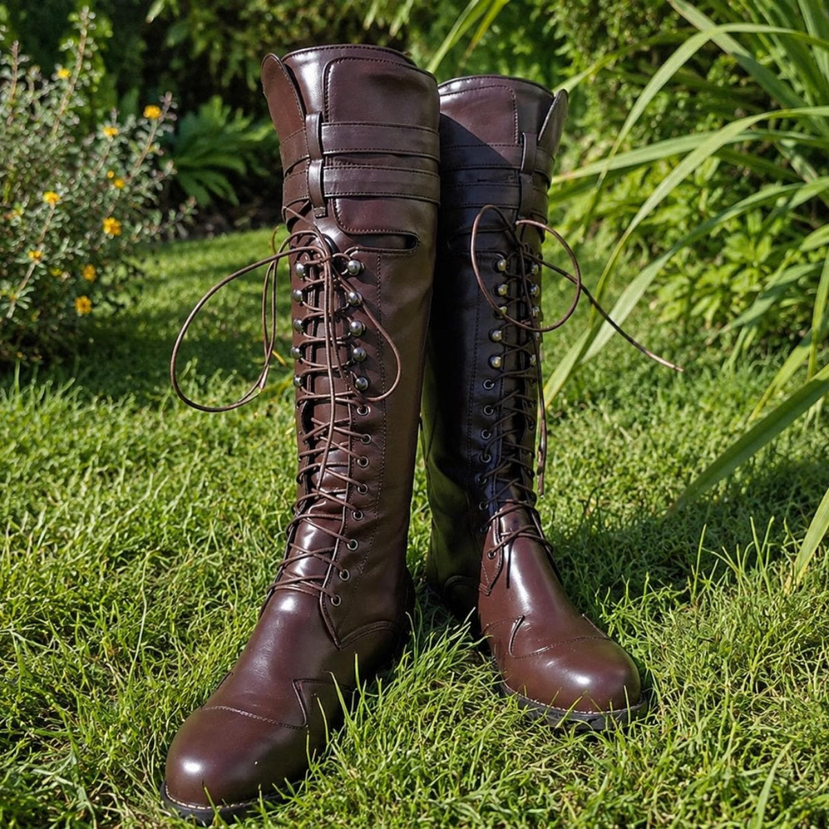 Lace Up Ren Faire Boots, Renaissance Boots, Pirate Boots, Medieval Viking Cosplay Knee High Combat Boots, Retro LARP Jackboot Shoes