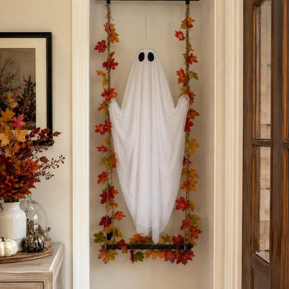 Lighted Halloween Ghost Swing Decor, Hanging Porch Ghost Decoration, Spooky Autumn Decor, 3 Sizes