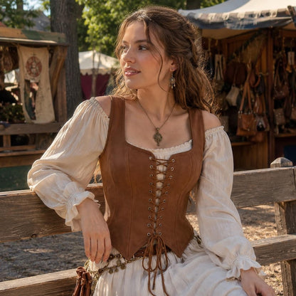 Viking Corset Vest – Dark Brown Medieval Pirate Bustier Top for Women