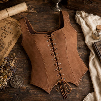 Viking Corset Vest – Dark Brown Medieval Pirate Bustier Top for Women