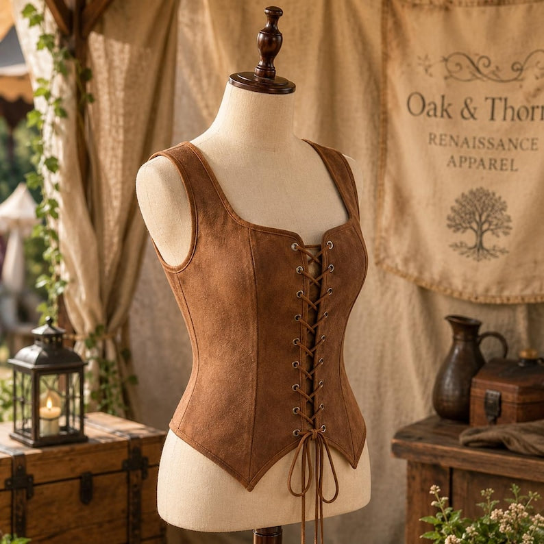 Viking Corset Vest – Dark Brown Medieval Pirate Bustier Top for Women