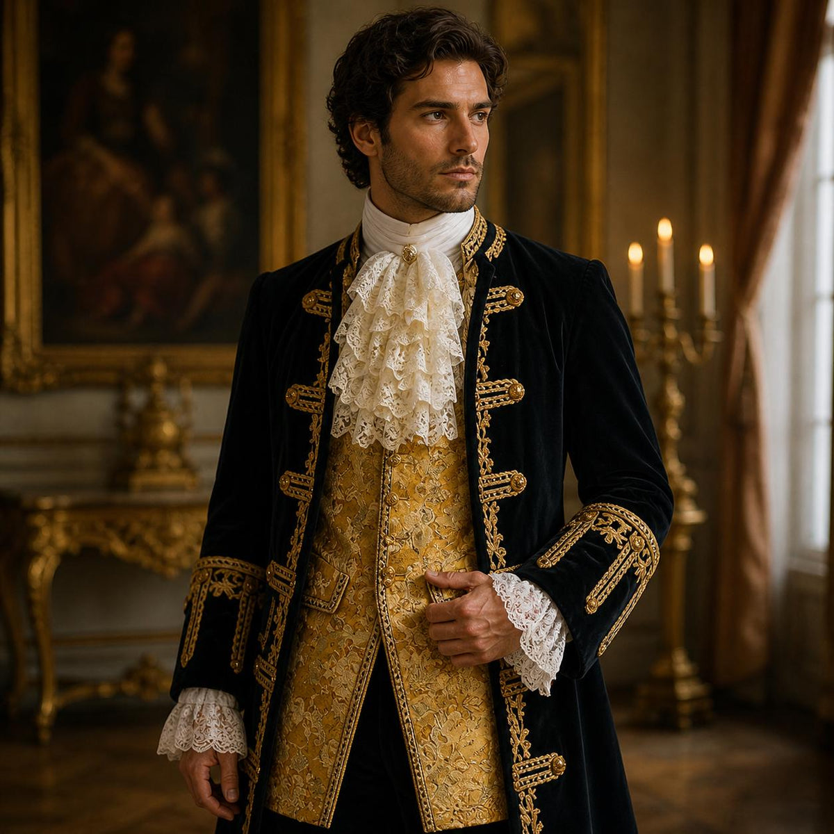 Men’s 18th Century Rococo Baroque Court Suit, Royal Embroidered Prince Costume, Historical European Nobleman Outfit