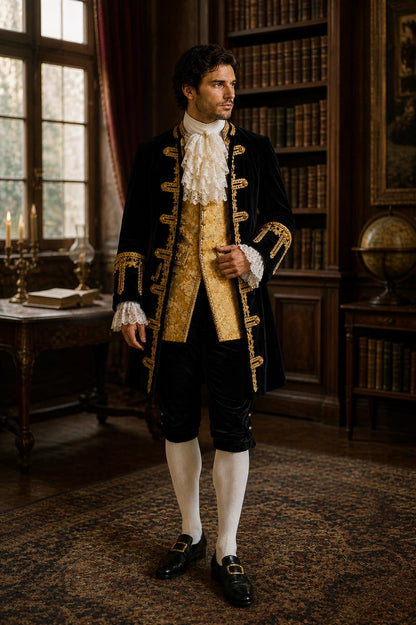 Men’s 18th Century Rococo Baroque Court Suit, Royal Embroidered Prince Costume, Historical European Nobleman Outfit