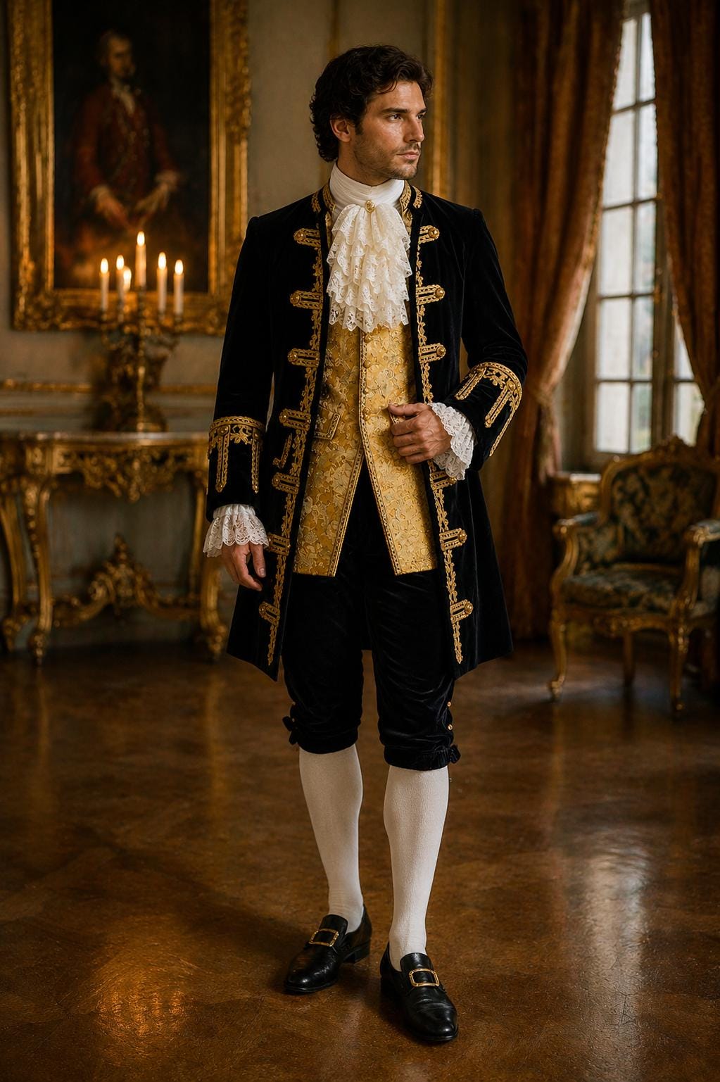 Men’s 18th Century Rococo Baroque Court Suit, Royal Embroidered Prince Costume, Historical European Nobleman Outfit