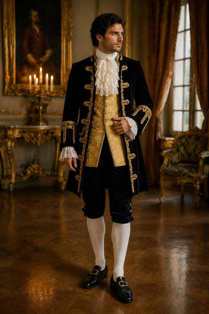 Men’s 18th Century Rococo Baroque Court Suit, Royal Embroidered Prince Costume, Historical European Nobleman Outfit