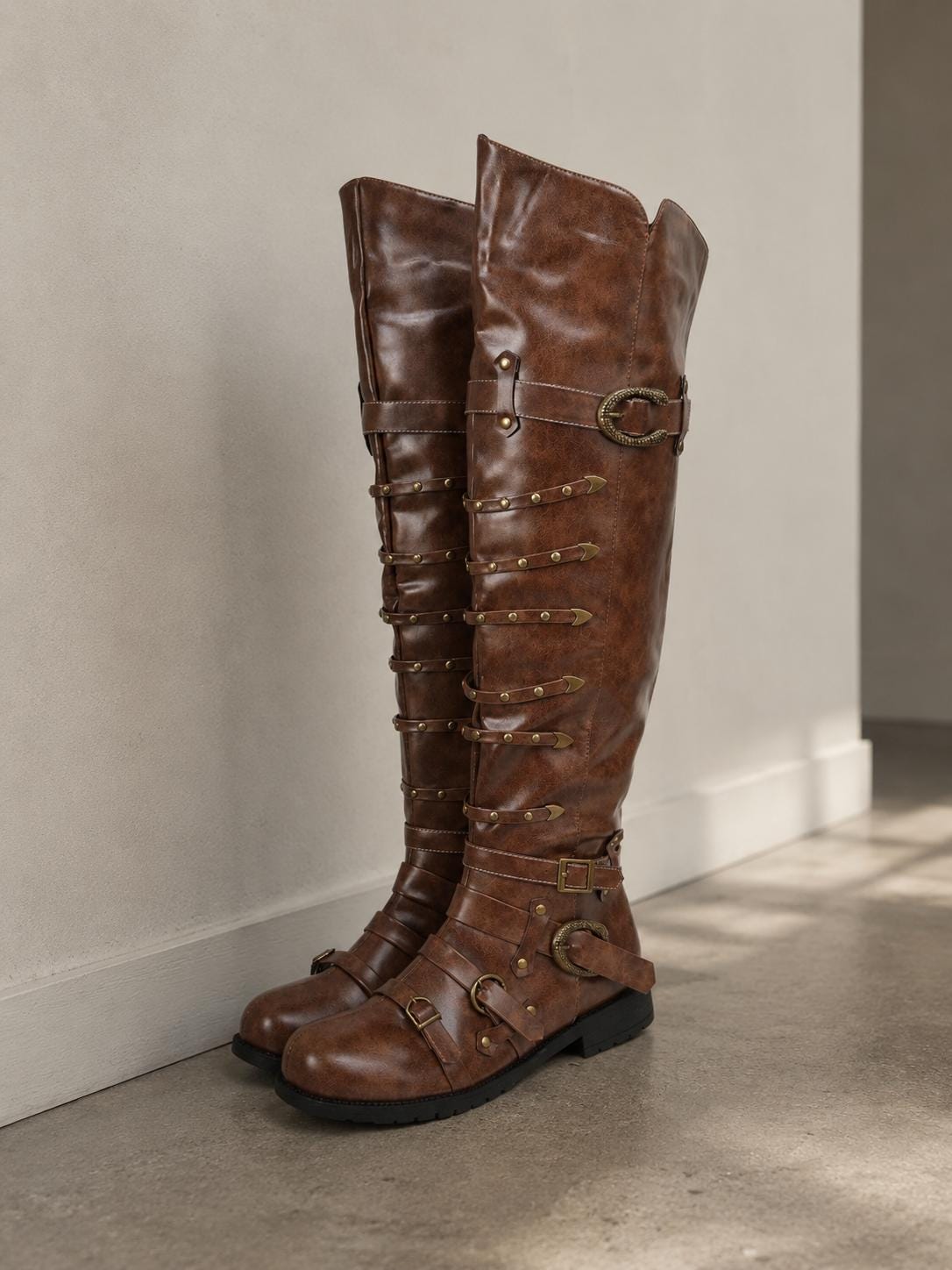 Unisex Medieval LARP Boots, Overknee Fantasy Pirate Boots, Renaissance Ren Faire Knee High Cosplay Boots for Men Women