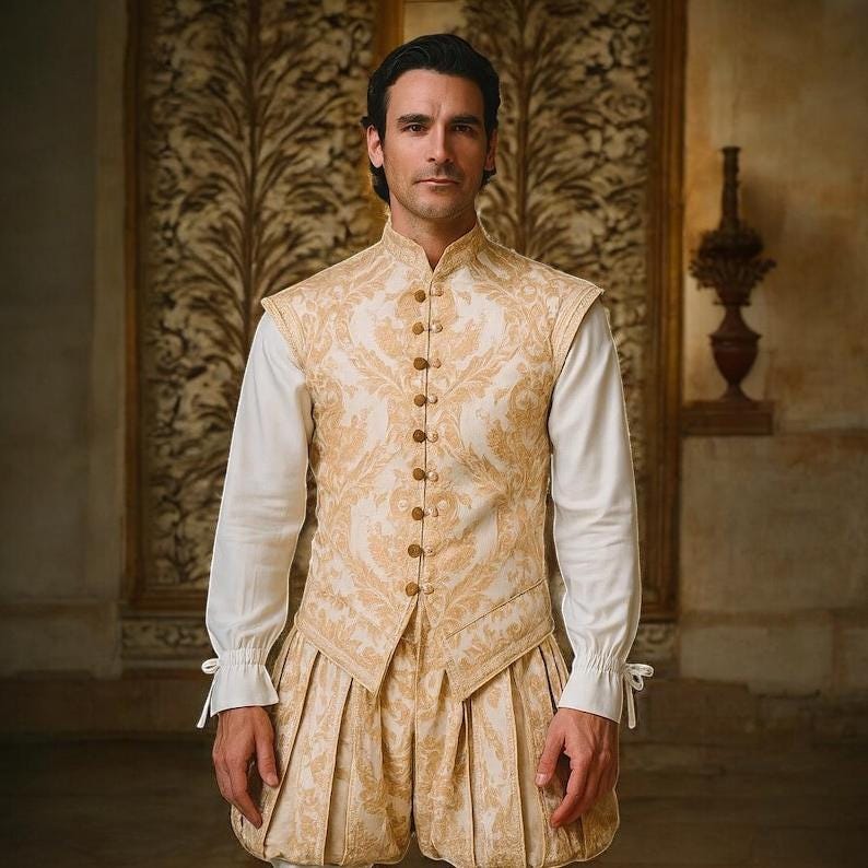 Renaissance Noble Costume Set, Tudor Embroidered Vest and Pants, Medieval Prince Outfit, Elizabethan Cosplay Clothing, LARP Royal Costume