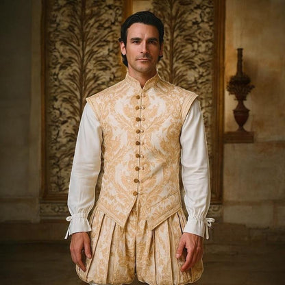 Renaissance Noble Costume Set, Tudor Embroidered Vest and Pants, Medieval Prince Outfit, Elizabethan Cosplay Clothing, LARP Royal Costume