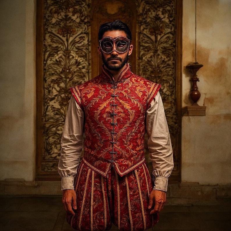 Renaissance Noble Costume Set, Tudor Embroidered Vest and Pants, Medieval Prince Outfit, Elizabethan Cosplay Clothing, LARP Royal Costume