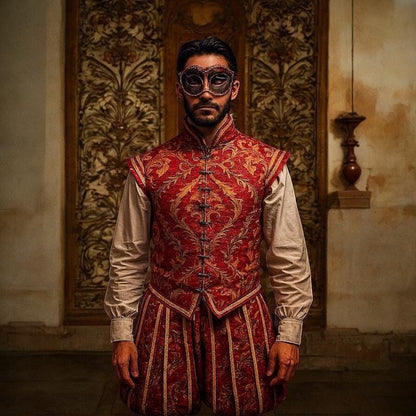 Renaissance Noble Costume Set, Tudor Embroidered Vest and Pants, Medieval Prince Outfit, Elizabethan Cosplay Clothing, LARP Royal Costume