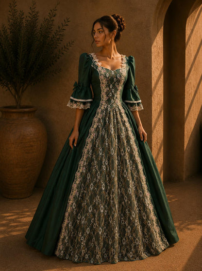 Renaissance Ball Gown, Medieval Queen Dress, Royal Victorian Cosplay, Fantasy Masquerade Gown, Regal Costume