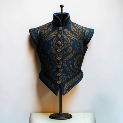 Men’s Renaissance Brocade Vest, Tudor Pirate Jerkin, Elizabethan Waistcoat, Medieval Baroque Costume Vest for Men