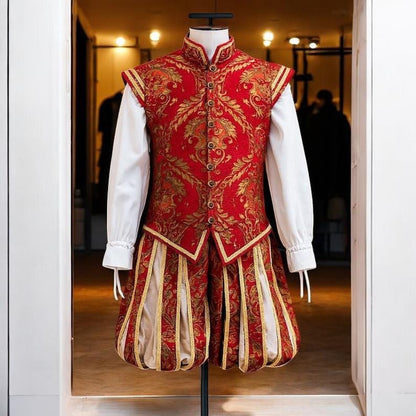 Renaissance Noble Costume Set, Tudor Embroidered Vest and Pants, Medieval Prince Outfit, Elizabethan Cosplay Clothing, LARP Royal Costume