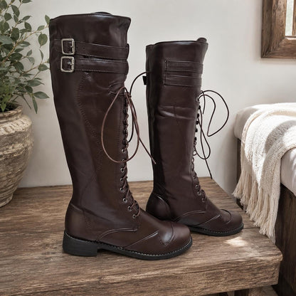 Lace Up Ren Faire Boots, Renaissance Boots, Pirate Boots, Medieval Viking Cosplay Knee High Combat Boots, Retro LARP Jackboot Shoes