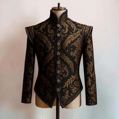 Men’s Renaissance Brocade Vest, Tudor Pirate Jerkin, Elizabethan Waistcoat, Medieval Baroque Costume Vest for Men