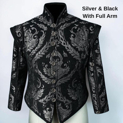 Men’s Renaissance Brocade Vest, Tudor Pirate Jerkin, Elizabethan Waistcoat, Medieval Baroque Costume Vest for Men