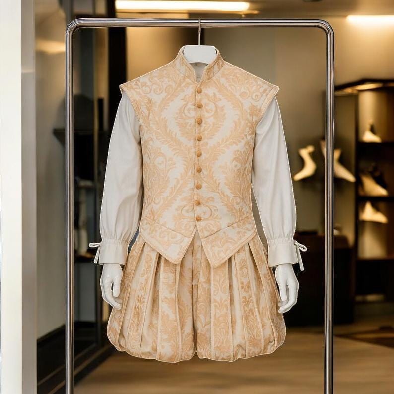 Renaissance Noble Costume Set, Tudor Embroidered Vest and Pants, Medieval Prince Outfit, Elizabethan Cosplay Clothing, LARP Royal Costume