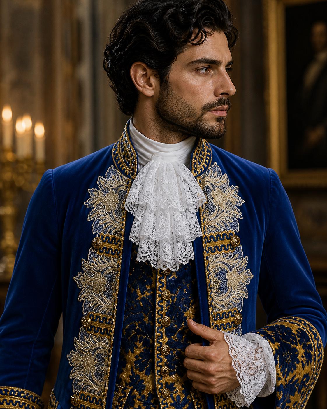 Rococo Baroque Men’s Court Suit, Royal Blue Prince Costume, 18th Century Nobleman Outfit, Historical Cosplay Set