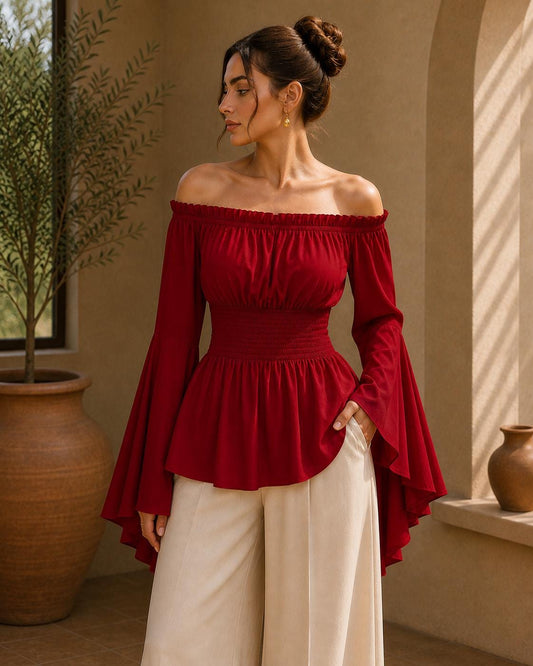 Renaissance Blouse, Medieval Pirate Top, Ren Faire Milkmaid Blouse, Fairycore Vampire Shirt, Trumpet Sleeve Cottagecore Top