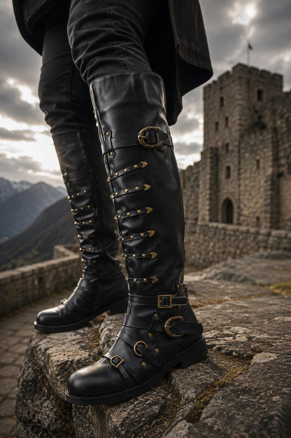 Unisex Medieval LARP Boots, Overknee Fantasy Pirate Boots, Renaissance Ren Faire Knee High Cosplay Boots for Men Women