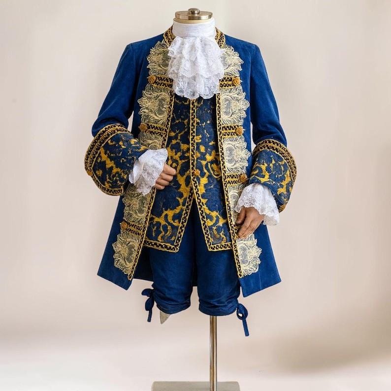 Rococo Baroque Men’s Court Suit, Royal Blue Prince Costume, 18th Century Nobleman Outfit, Historical Cosplay Set