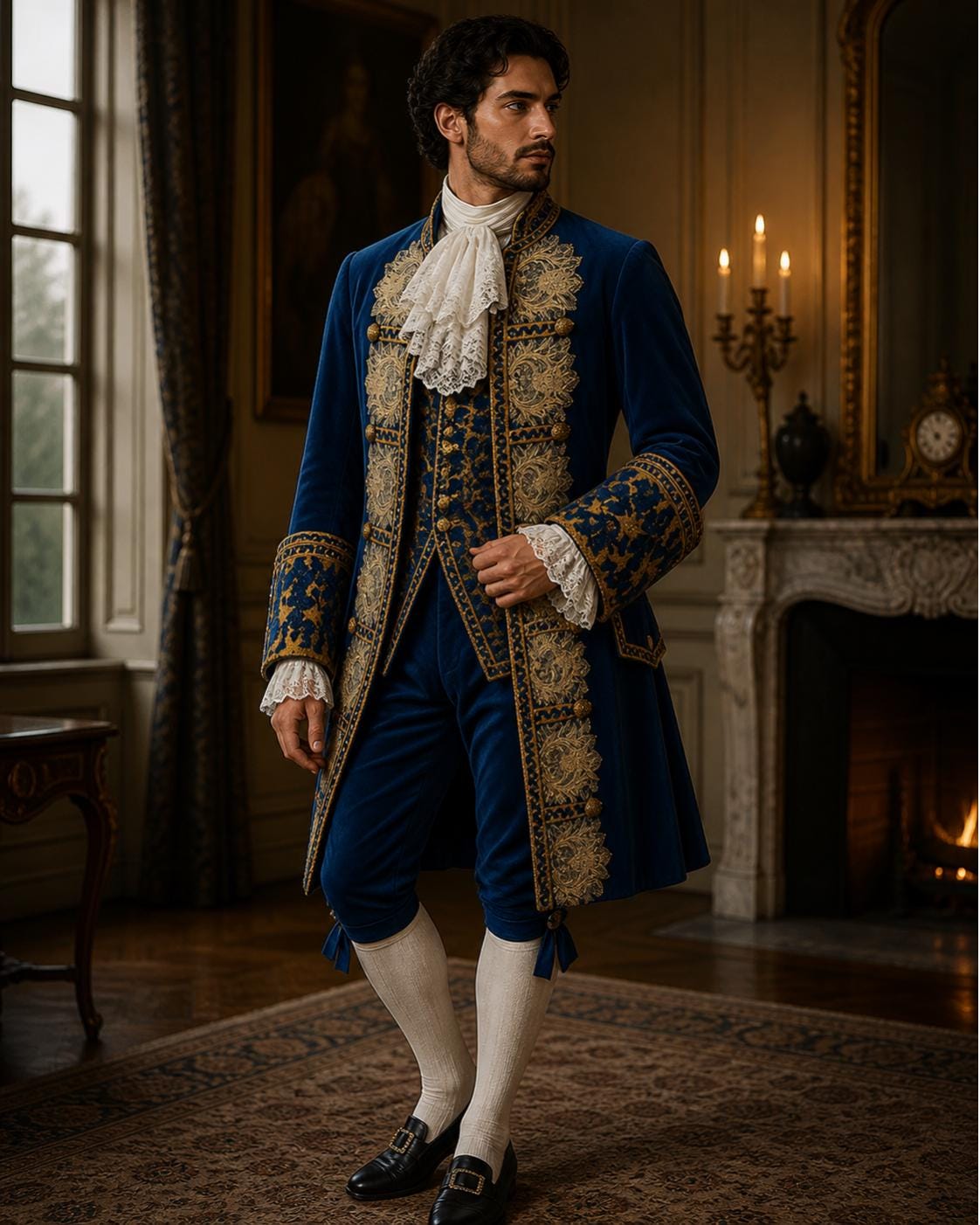 Rococo Baroque Men’s Court Suit, Royal Blue Prince Costume, 18th Century Nobleman Outfit, Historical Cosplay Set
