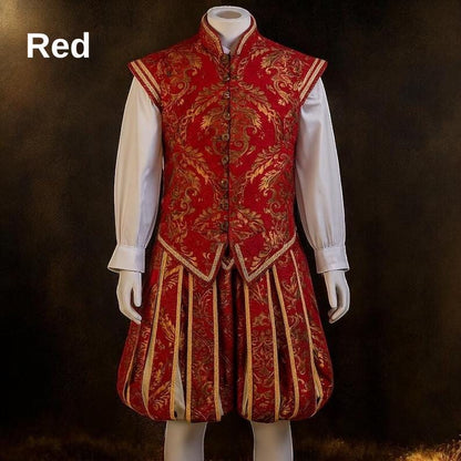 Renaissance Noble Costume Set, Tudor Embroidered Vest and Pants, Medieval Prince Outfit, Elizabethan Cosplay Clothing, LARP Royal Costume