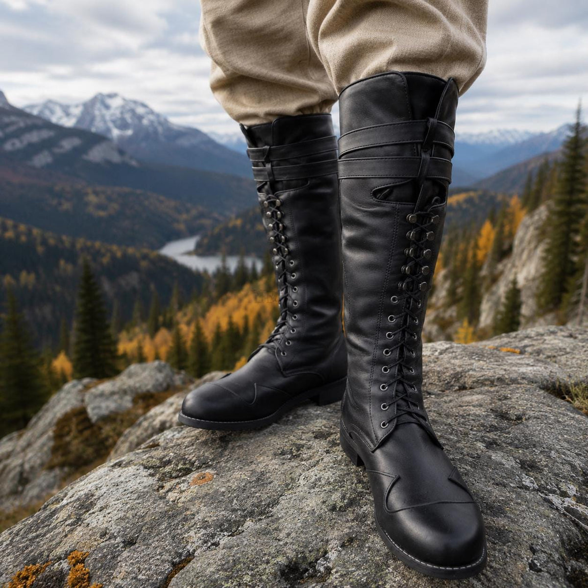 Lace Up Ren Faire Boots, Renaissance Boots, Pirate Boots, Medieval Viking Cosplay Knee High Combat Boots, Retro LARP Jackboot Shoes