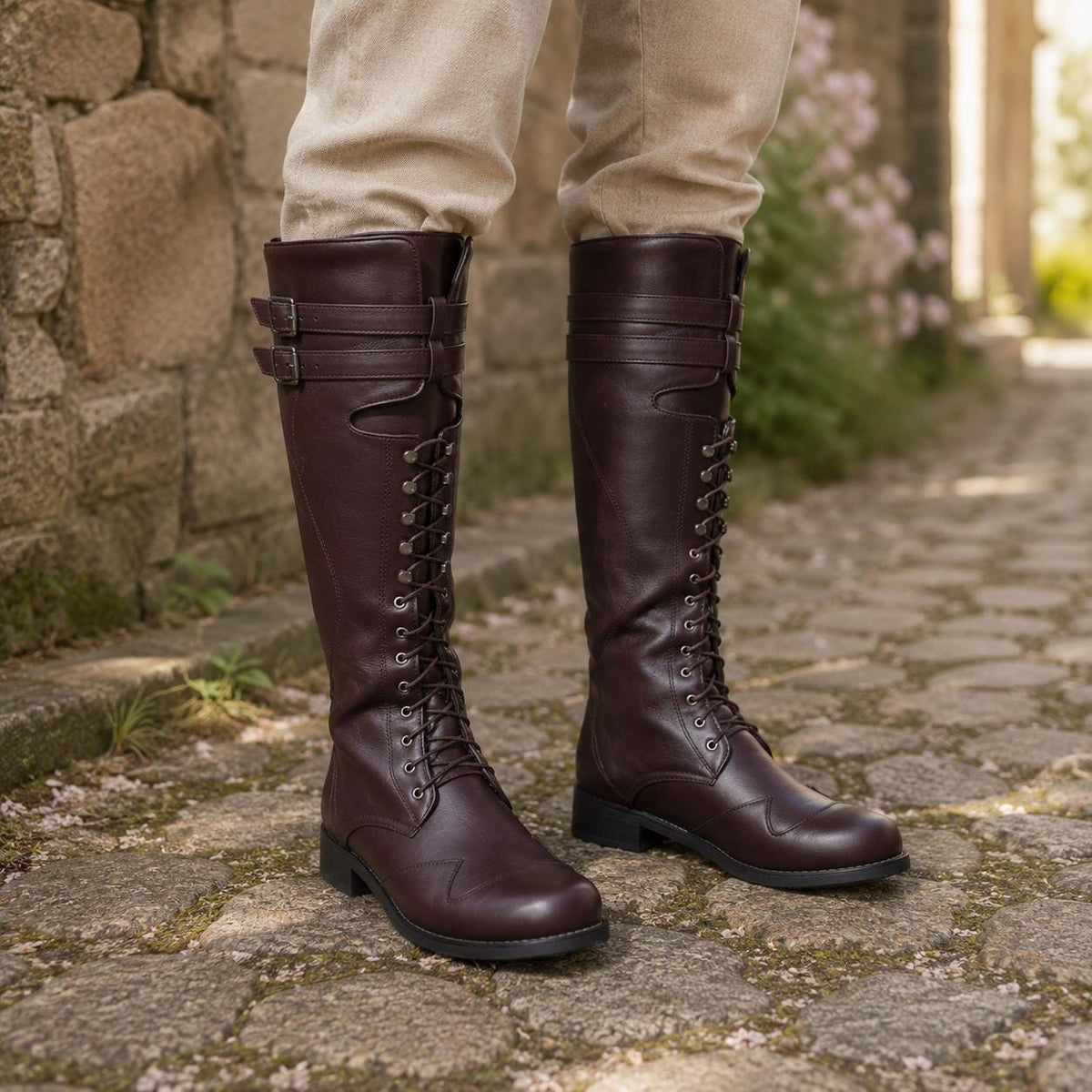 Lace Up Ren Faire Boots, Renaissance Boots, Pirate Boots, Medieval Viking Cosplay Knee High Combat Boots, Retro LARP Jackboot Shoes