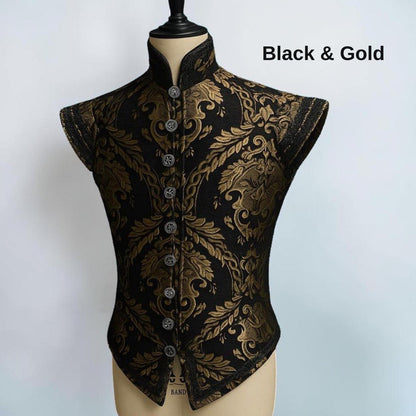 Men’s Renaissance Brocade Vest, Tudor Pirate Jerkin, Elizabethan Waistcoat, Medieval Baroque Costume Vest for Men