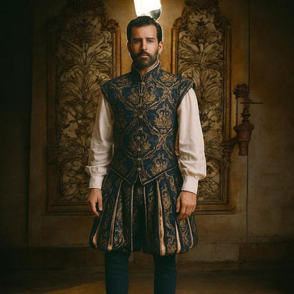 Renaissance Noble Costume Set, Tudor Embroidered Vest and Pants, Medieval Prince Outfit, Elizabethan Cosplay Clothing, LARP Royal Costume