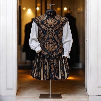 Renaissance Noble Costume Set, Tudor Embroidered Vest and Pants, Medieval Prince Outfit, Elizabethan Cosplay Clothing, LARP Royal Costume