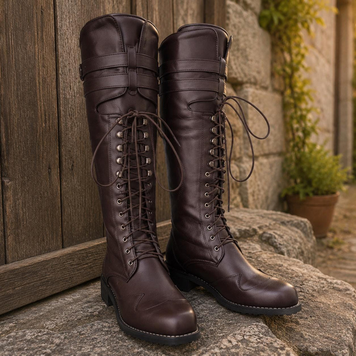 Lace Up Ren Faire Boots, Renaissance Boots, Pirate Boots, Medieval Viking Cosplay Knee High Combat Boots, Retro LARP Jackboot Shoes
