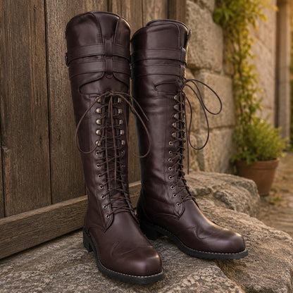 Lace Up Ren Faire Boots, Renaissance Boots, Pirate Boots, Medieval Viking Cosplay Knee High Combat Boots, Retro LARP Jackboot Shoes
