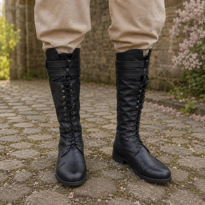 Lace Up Ren Faire Boots, Renaissance Boots, Pirate Boots, Medieval Viking Cosplay Knee High Combat Boots, Retro LARP Jackboot Shoes
