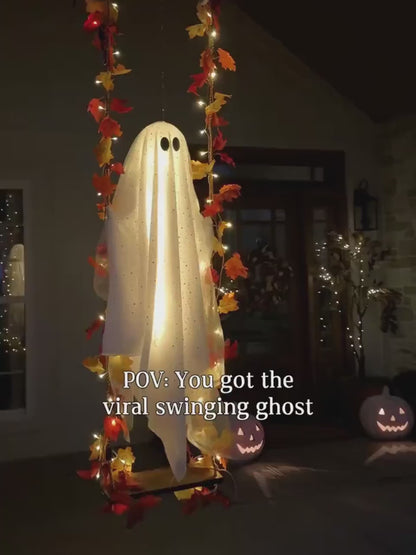 Lighted Halloween Ghost Swing Decor, Hanging Porch Ghost Decoration, Spooky Autumn Decor, 3 Sizes